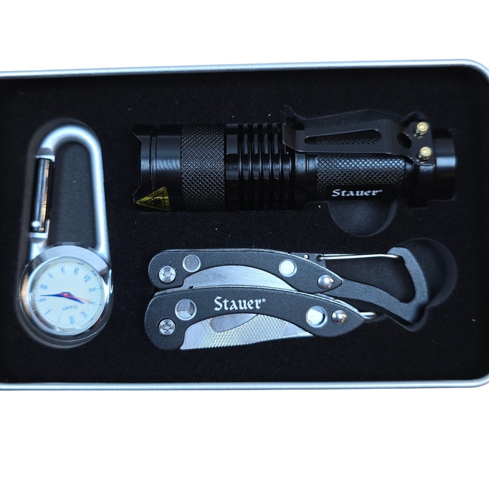 Stauer Gift Set Carabiner‎ Watch+Flashlight+Multitool Knife pliers screwdriver